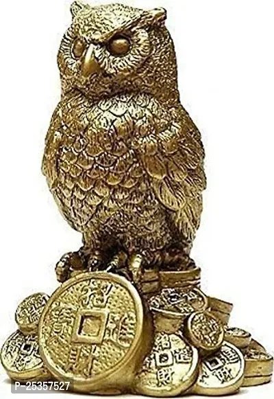 Feng Shui Golden Owl Standing on a Pile of Coins Idol Statue for Good Luck  Prosperity, Holy Spiritual Showpiece for Car Dashboard  Home Decor, Made in India Best for Gifting