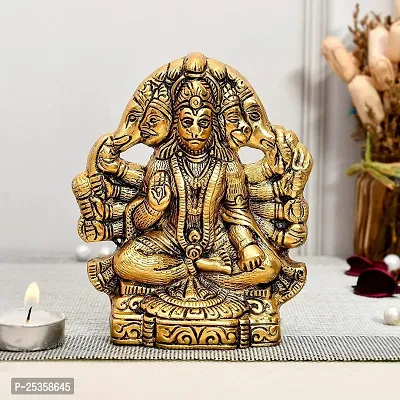 Golden Metal Lord Panchmukhi Hanuman Statue Bajrangbali Religious Idol Murti for Home Office Entrance, Pooja Room, Temple Mandir, Gift Purpose-thumb0