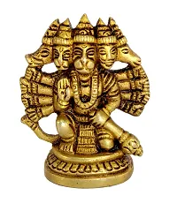 Golden Metal Lord Panchmukhi Hanuman Statue Bajrangbali Religious Idol Murti for Home Office Entrance, Pooja Room, Temple Mandir, Gift Purpose-thumb1