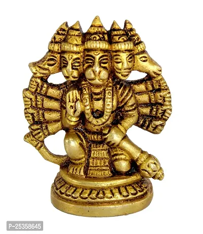 Golden Metal Lord Panchmukhi Hanuman Statue Bajrangbali Religious Idol Murti for Home Office Entrance, Pooja Room, Temple Mandir, Gift Purpose-thumb2