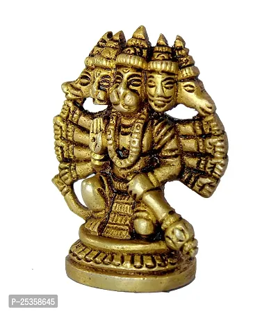 Golden Metal Lord Panchmukhi Hanuman Statue Bajrangbali Religious Idol Murti for Home Office Entrance, Pooja Room, Temple Mandir, Gift Purpose-thumb3