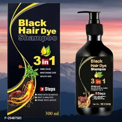 Herbal 3 in 1 Hair Dye Instant Black Hair Shampoo for Women  Men 100% Coverage Shampoo 300ml (Black)-thumb0