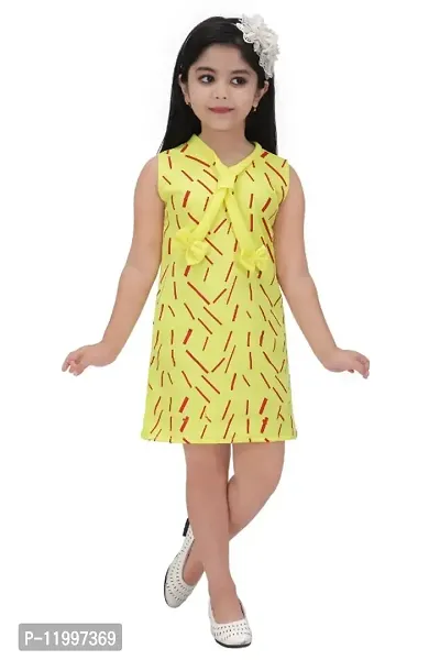 Yellow Printed Cotton Blend A Line Dress for Girls-thumb0