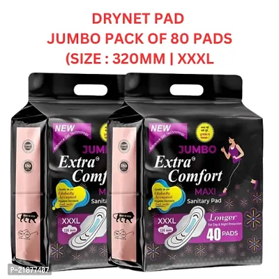 Extra Comfort DRY Net Top Sheet Pad  naturally SOFT extra LONG Sanitary Pads With Wings |Odour Control System |100% Leakage Protection 320 MM Maxi (XXXL)(Combo of 2 Packet, Total 80 Pads)-thumb0