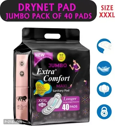Extra Comfort naturally SOFT extra LONG Sanitary Pads With Wings |Odour Control System |100% Leakage Protection |Day  Night Protection | 320 MM Maxi (XXXL)40 PACK-thumb0