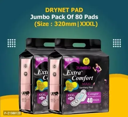 Jumbo Extra Comfort  Sanitary Pads for Women with Wings | Dry-net Soft  Comfortable Sanitary Napkins for Day  Night Protection - XXXL (80 Sanitary Pad)(Pack of 2)-thumb0