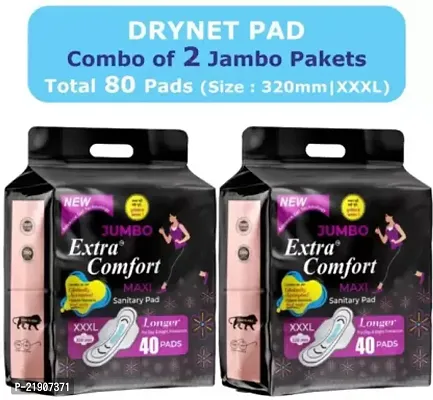 Extra Comfort XXXL 320 Mm Ultra Soft Thin Dry Cottony Sanitary Napkin Pad With Wing For Women, Girl Jumbo pack of 40+40=80 Pads Sanitary Napkins(total 80 pads)-thumb0