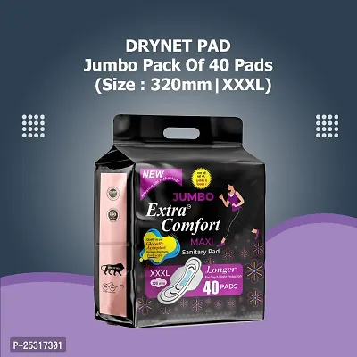 Jumbo Extra Comfort Maxi XXXL Soft Sanitary Pads for Women - 40 Pads, Rash Free, Anti Tan, Skin Friendly, Double Wing Shape, Advanced Leak Protection, XXXL, 320mm - 1 Pack (40 Pads)-thumb0