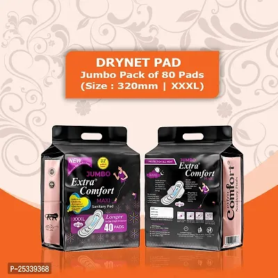 Jumbo Extra Comfort Sanitary Pads for Women|40 + 40 Pads|XXXL|Hygiene  Comfort|Soft Wings|Dry top sheet|Suitable for Heavy flow | Combo Pack 2 (Pack of 80)-thumb0