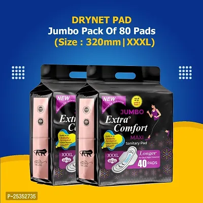 Jumbo Extra Comfort Sanitary Pads for Women|40 + 40= 80 Pads|XXXL|Soft top sheet|Irritation free |320 mm -Pack of 2 Total 80 Pads-thumb0