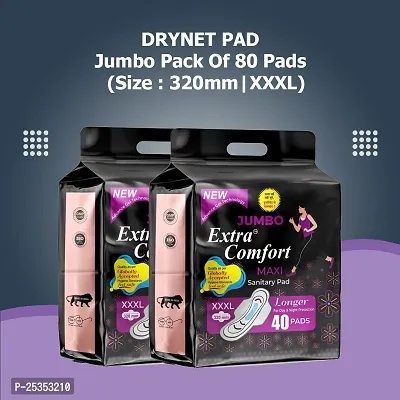 Jumbo Extra Comfort maxi XXXL Dry Net Sanitary Pads for Women - 80 Pads, Rash Free, Anti Tan, Skin Friendly, Double Wing Shape, Advanced Leak Protection, 320mm - 2 Pack (80 Pads)-thumb0