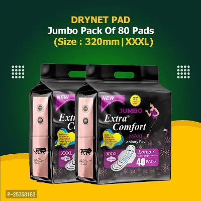 Jumbo Extra Comfort XXXL Sanitary Pads|80 Pads| upto 100% Stain protection|side safe Wings|With Liquid lock magic gel-320mm-thumb0