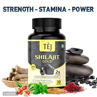 TEJ Shilajit Gold and Kesar 500 mg For Boost Energy, Stamina and 2x Power with Safed Musli, Ashwagandha and Kaunch Beej | 30 Capsules