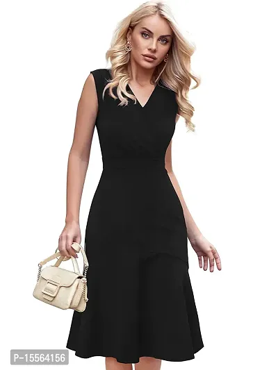 Trendy Women V Neck Sleeveless Knee Length Dress For Girl