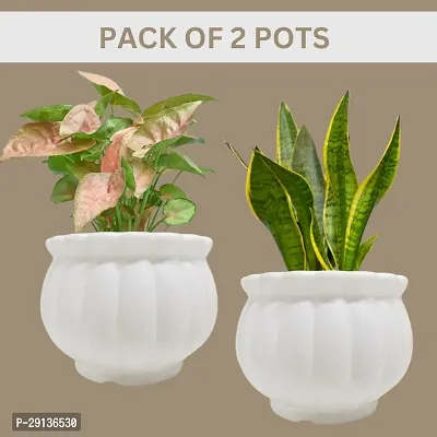 Decorative White Plastic Pot for Plants Pack Of 2-thumb0