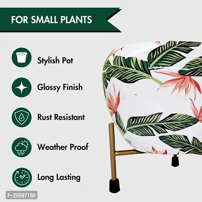 Leaf Printed Plant Pot with Stand  (Metal) Pack of 1-thumb2