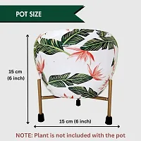 Leaf Printed Plant Pot with Stand  (Metal) Pack of 1-thumb2