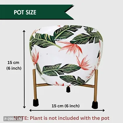 Leaf Printed Plant Pot with Stand  (Metal) Pack of 1-thumb3