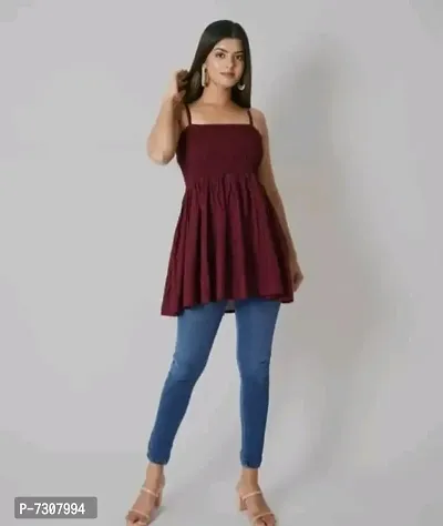 Elite Maroon Rayon Solid Elastic Short Dresses For Women