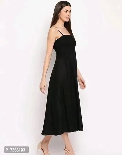 Reliable Black Rayon Long Flared Sleeveless Party Wear Dress For Women-thumb3