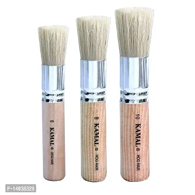 Durable Set Of 3 Wooden Stencil Brushes In Pure Natural Hog Hair Bleached Bristle For Acrylic Oil Art Painting Stencil Project Diy Crafts