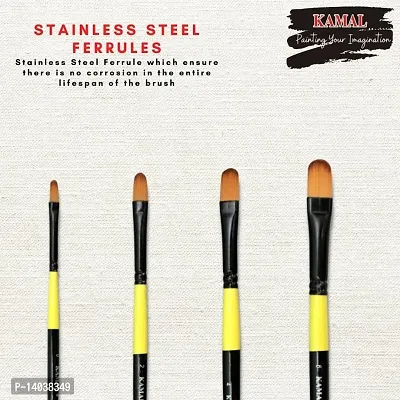 Durable Neon Series Set Of 4 Filbert Brushes In Synthetic Bristle For Water, Poster Colour, Acrylic And Oil Painting For Professionals. Available With Free Utility Pouch-thumb4