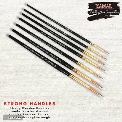 Durable Round Golden Black Artist Quality Painting Brush Taklon/Synthetic Brush For Oil, Nail, Artist Acrylic Set Of 7(Wooden Handle And Taklon Bristle)-thumb2