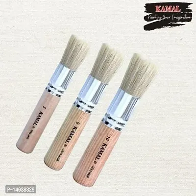 Durable Set Of 3 Wooden Stencil Brushes In Pure Natural Hog Hair Bleached Bristle For Acrylic Oil Art Painting Stencil Project Diy Crafts-thumb4