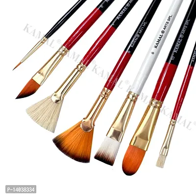Durable Artist Quality Mix Brush Set For Acrylic Painting, Oil Painting (Available In Two Different Colors)(Wooden Handle ,Synthetic Bristles)-thumb3