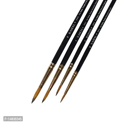 Durable Round Golden Black Synthetic Hair Taklon Paint Brushes For Oil, Nail, Artist Acrylic Painting - Set Of 4-thumb3