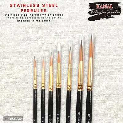 Durable Round Golden Black Artist Quality Painting Brush Taklon/Synthetic Brush For Oil, Nail, Artist Acrylic Set Of 7(Wooden Handle And Taklon Bristle)-thumb3