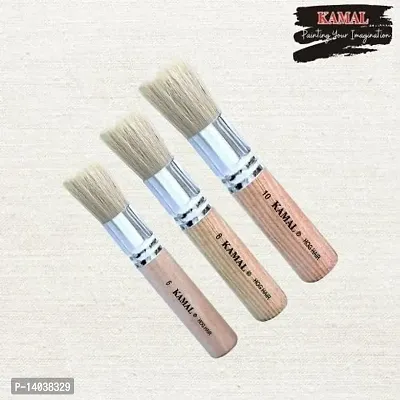 Durable Set Of 3 Wooden Stencil Brushes In Pure Natural Hog Hair Bleached Bristle For Acrylic Oil Art Painting Stencil Project Diy Crafts-thumb3