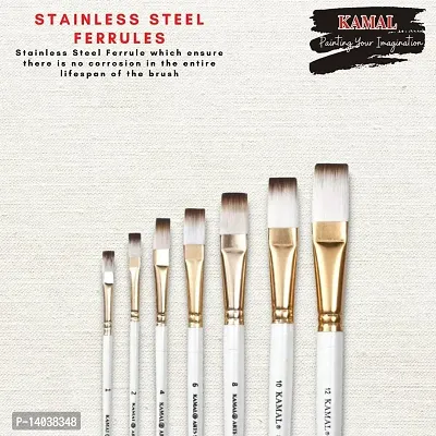 Durable Flat White-Brown, Artist Painting Brush Taklon/Synthetic Brush For Oil, Nail, Artist Acrylic Painting Set Of 7(Wood;Synthetic Hair)-thumb4