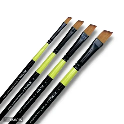 Durable Neon Series Set Of 4 Angular Brushes In Synthetic Bristle For Water, Poster Colour, Acrylic And Oil Painting For Professionals. Available With Free Utility Pouch-thumb0