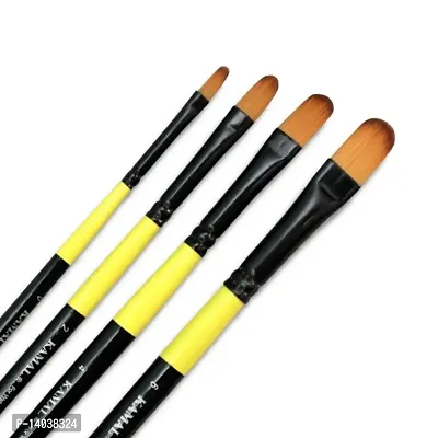 Durable Neon Series Set Of 4 Filbert Brushes In Synthetic Bristle For Water, Poster Colour, Acrylic And Oil Painting For Professionals. Available With Free Utility Pouch