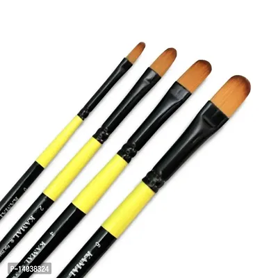 Durable Neon Series Set Of 4 Filbert Brushes In Synthetic Bristle For Water, Poster Colour, Acrylic And Oil Painting For Professionals. Available With Free Utility Pouch-thumb0