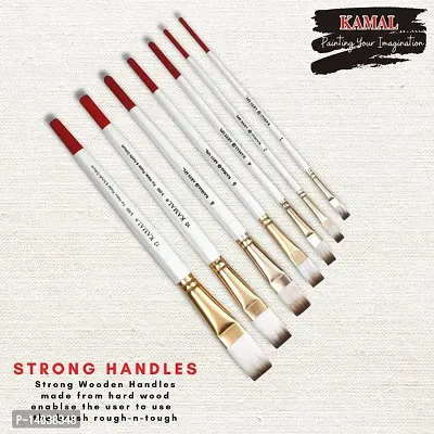Durable Flat White-Brown, Artist Painting Brush Taklon/Synthetic Brush For Oil, Nail, Artist Acrylic Painting Set Of 7(Wood;Synthetic Hair)-thumb2