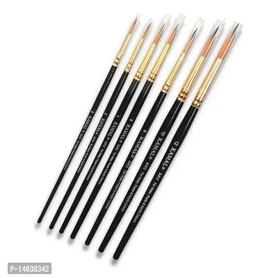 Durable Round Golden Black Artist Quality Painting Brush Taklon/Synthetic Brush For Oil, Nail, Artist Acrylic Set Of 7(Wooden Handle And Taklon Bristle)-thumb0