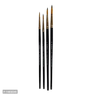 Durable Round Golden Black Synthetic Hair Taklon Paint Brushes For Oil, Nail, Artist Acrylic Painting - Set Of 4