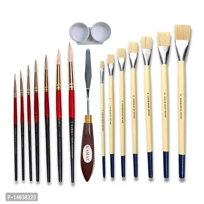 Durable Artist Quality Oil Painting Tool Kit With Flat(Banner) And Round Hog Hair Brushes, Painting Knife And Double Dipper For Oil, Acrylic, Poster, Fabric, Encaustic Painting