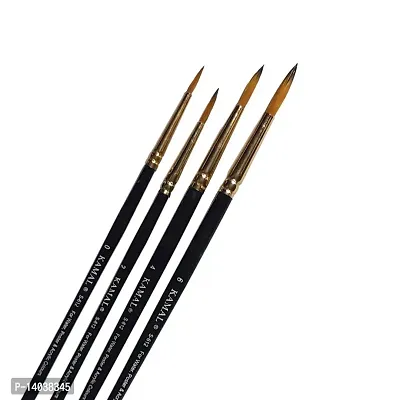 Durable Round Golden Black Synthetic Hair Taklon Paint Brushes For Oil, Nail, Artist Acrylic Painting - Set Of 4-thumb2