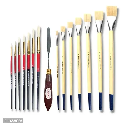 Durable Artist Quality Oil Painting Tool Kit With Flat(Banner) And Round Hog Hair Brushes And Painting Knife For Oil, Acrylic, Poster, Fabric, Encaustic Painting