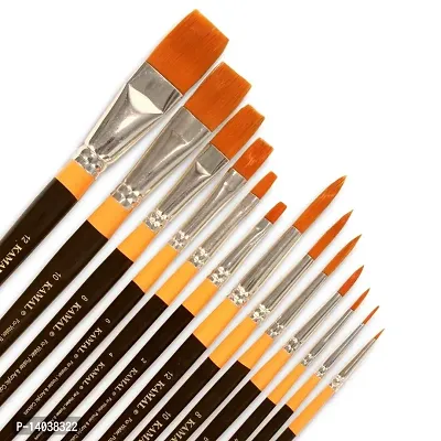 Durable Flat And Round Painting Brush Set Of 13 Brushes- Ultra Series- For Water, Poster Colour, Acrylic And Oil Painting For Professionals- With Free Utility Pouch (Set0F 13 Brushes Including 6 Flat And 7 Round Brushes)