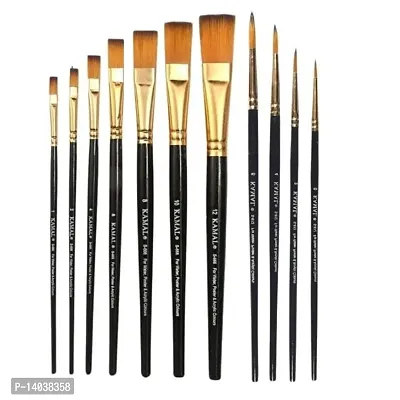 Durable Artist Quality Paint Brush Set Combo Of Golden Black Taklon Hair Flat Set Of 7 And Round Set Of 4