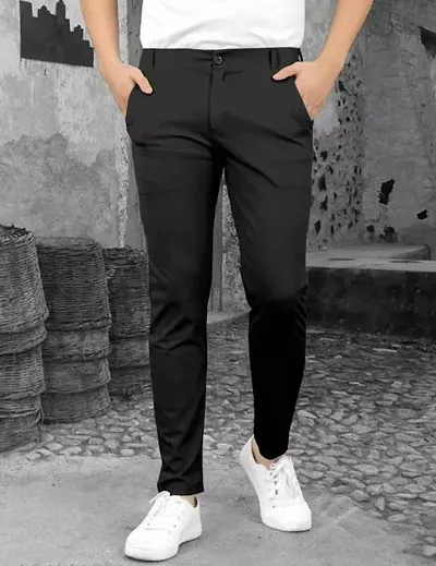 Trendy Lycra Solid Stretchable And Expandable Waist Regular Fit Lightweight Casual Pant For Men
