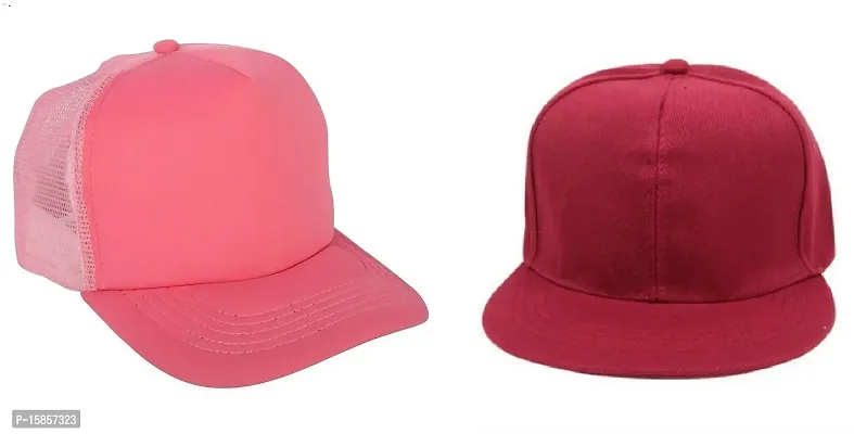 Michelangelo Maroon Hip Hop Cap and Pink Half Net Combo for Boys/Girls (Pack of 2) As Shown in Picture-thumb0