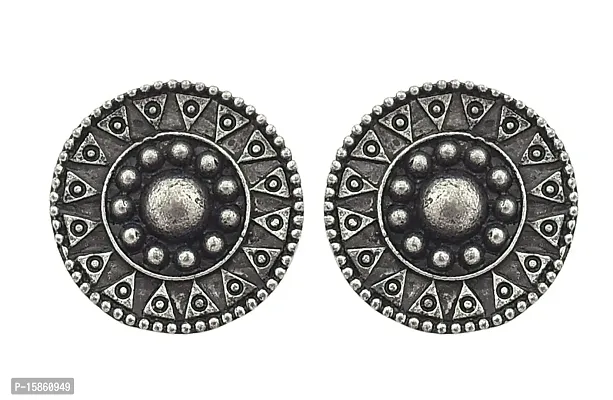 FashMade Ethnic Oxidized Earrings for Women Girls Boho theme Meena Work Earrings (Silver)-thumb0