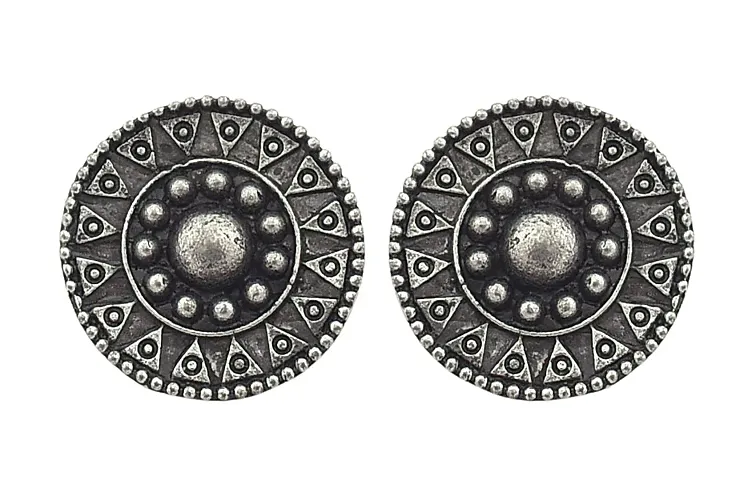 FashMade Ethnic Oxidized Earrings for Women Girls Boho theme Meena Work Earrings (Silver)