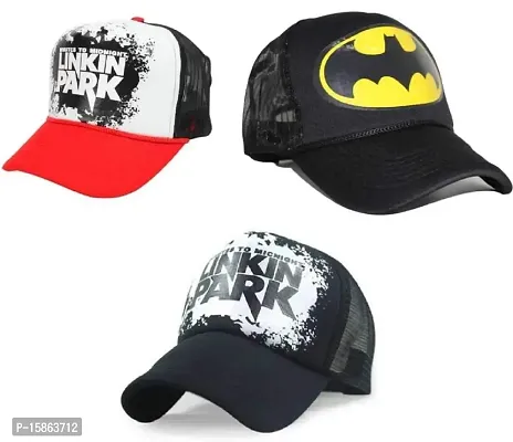 FashMade Black Linkin Park Batman and Red Linkin Park Baseball Half Mesh Cap Combo for Boys/Men and Women/Girls(Pack of 3 CAPS)