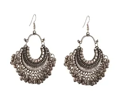 Michelangelo Fashion Oxidized Silver Afghani Tribal Dangler Hook Chandbali Earrings for Girls and Women-thumb1